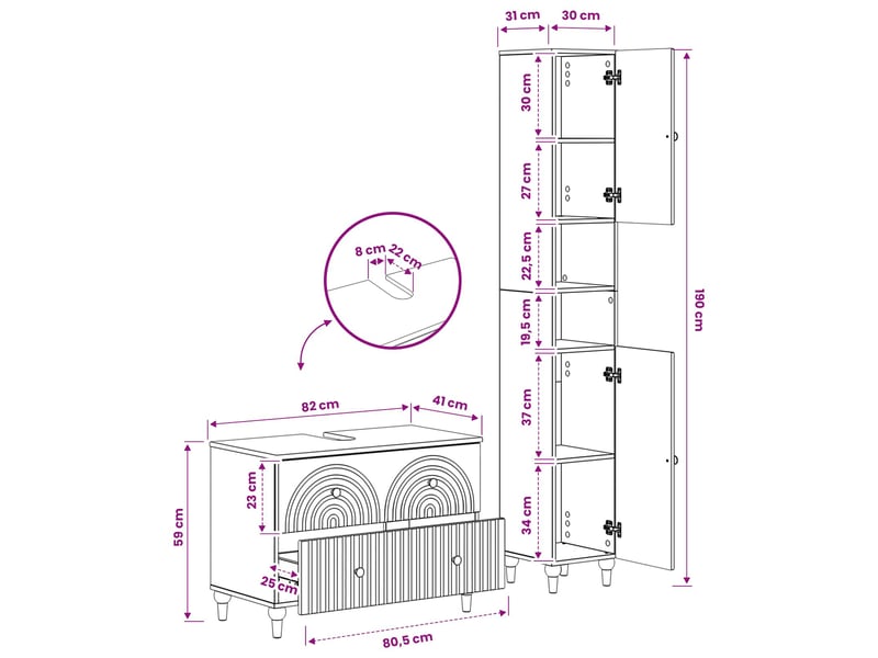  Ensemble de 2 meubles de salle de bain alkmaar sonoma gris cf63058  - Conforama E