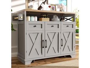 Îlot de cuisine gris avec plateau rabattable, desserte de cuisine à roulettes en mdf et métal, 118x43x98cm
