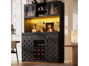 Buffet de cuisine 120x40x178 cm - 4 portes et 2 tiroirs, led rgb, 2 prises, 2 ports usb, rangement à vin - noir