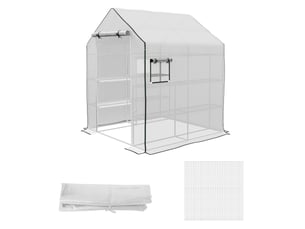 Bâche en polyéthylène pour serre de jardin avec porte et fenêtres à charnières, 140 x 143 x 190 cm, blanche