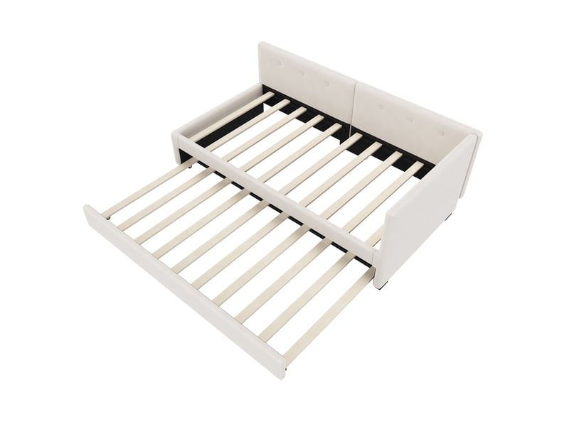  Lit banquette 90x200 avec lit gigogne, canapé lit simple en velours beige, cadre de lit avec sommier  - Conforama D