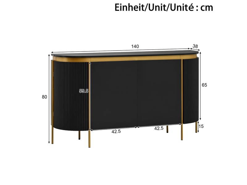  Buffet 140x38x80 cm 4 portes sans poignées en mdf noir  - Conforama C