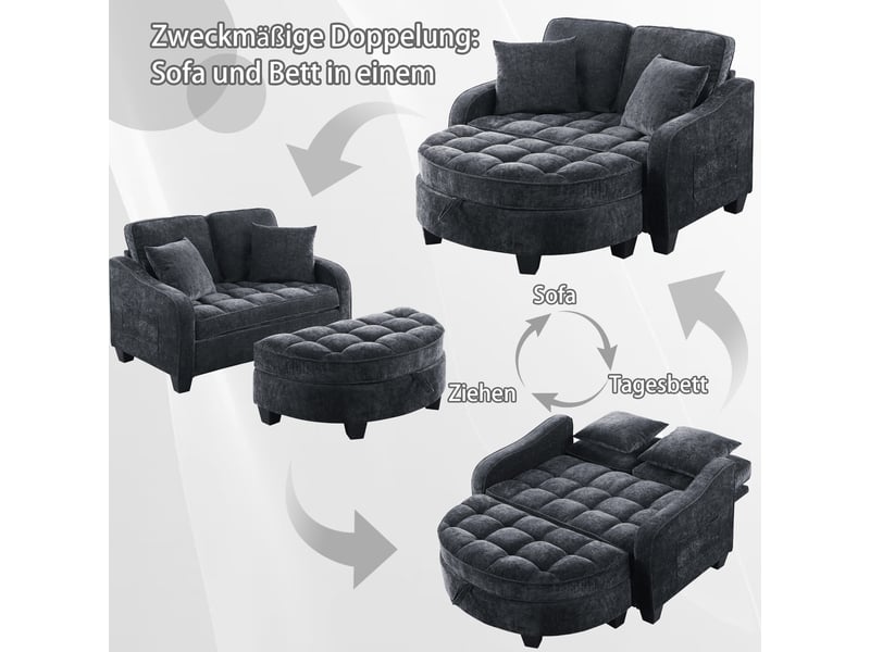  Canapé convertible, canapé-lit, en tissu, noir, 2 en 1, avec pouf, pour salon et séjour, adapté à l'espace de vie  - Conforama D