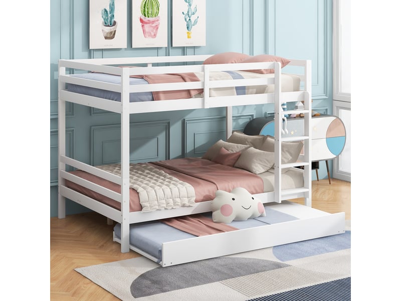  Lits superposés enfants 140*200cm avec lit tiroir, hautes barrières, échelle stable, blanc  - Conforama E