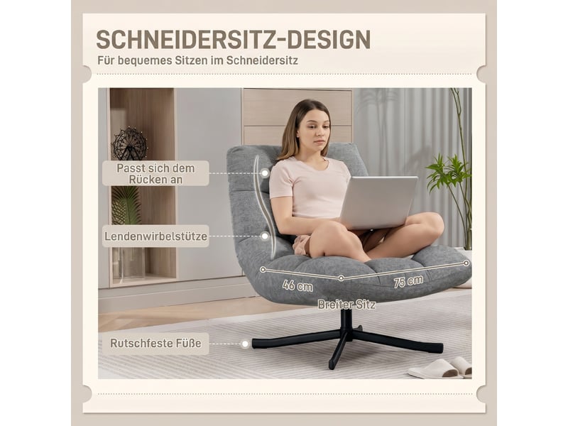  Fauteuil pivotant à 360° en tissu aspect chenille et pieds en acier gris 75 x 95 x 90 cm  - Conforama D