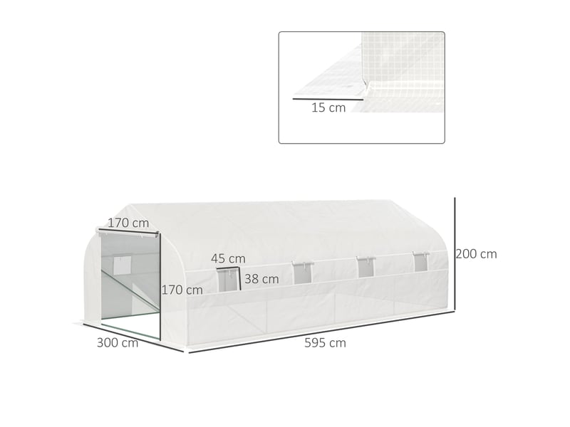  Serre de jardin ou abri de terrasse 6 x 3 x 2 m pour la culture de plantes et de graines, blanche  - Conforama E