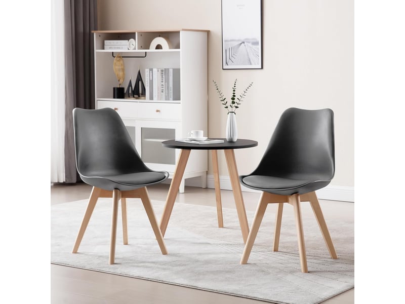  Lot de 6 chaises de salle à manger. Pied en bois. Assise en similicuir. Style nordique. Gris  - Conforama C