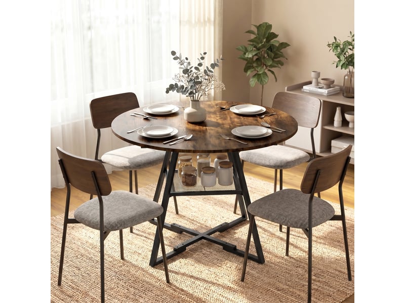  Table de salle à manger ronde pour 4 personnes avec étagère, structure en métal, pour salon, ø100 x 76 cm, marron rustique  - Conforama C