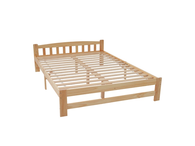 Lit massif solide, futon, tête de lit et sommier à lattes, naturel (140x200cm) - Conforama A