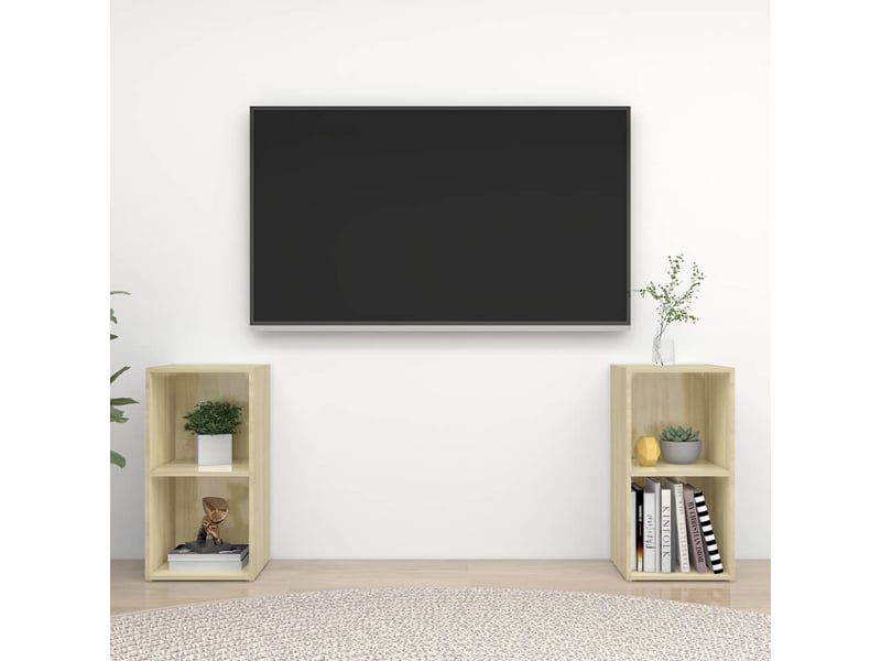  Lot de 2 meuble tv bas salon chêne sonoma 72x35x36,5 cm bois d'ingénierie shl70660  - Conforama B