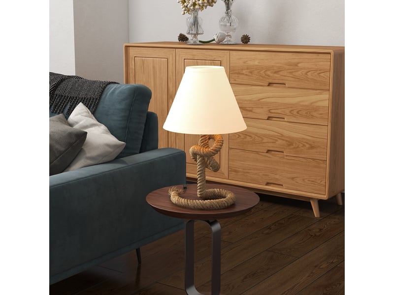 Lampe de table led avec pied en métal, corde en lin et abat-jour en tissu, puissance max. 40 w, ø 28 x 45,5 cm, marron et beige  - Conforama C