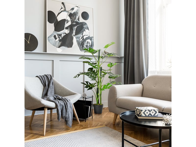  Plante artificielle modèle monstera avec 21 feuilles en pot ciment, intérieur ou extérieur, dim. Ø16 x 100h cm  - Conforama C