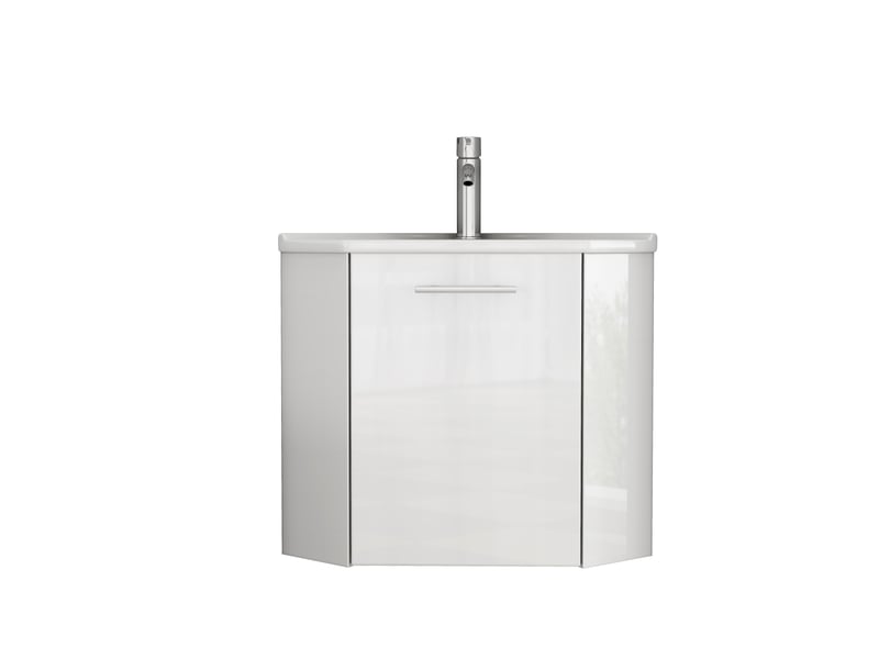  Meuble vasque d’angle blanc brillant avec lavabo céramique et charnières amorties  - Conforama E