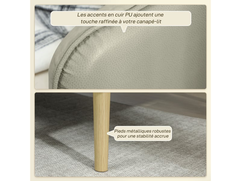 Canapé convertible 3 places 3 en 1, canapé-lit clic-clac, dossier réglable, assise rembourrée, beige, 185 x 84 x 83 cm - Conforama W