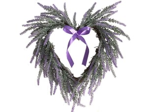 Couronne artificielle d'extérieur pour porte d'entrée, guirlande de lavande artificielle en forme de cœur, décoration printanière, plantes artificielles pour mariage, fête, décoration de table.-aquafo