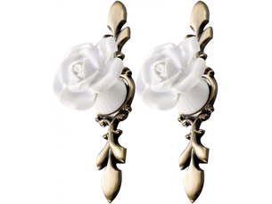 2 boutons de porte en céramique vintage en forme de fleur pour armoire, poignées de porte (bronze blanc)