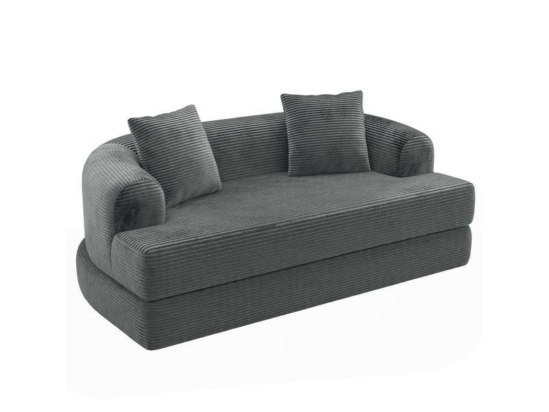  Canape droit pliant 2 places compressé, design 2-en-1, en mousse douce et velours côtelé couleur gris foncé, design moderne  - Conforama A