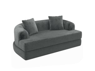 Canape droit pliant 2 places compressé, design 2-en-1, en mousse douce et velours côtelé couleur gris foncé, design moderne