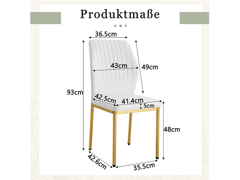  Lot de 4 chaises de salle à manger en similicuir pu blanc et métal doré  - Conforama C