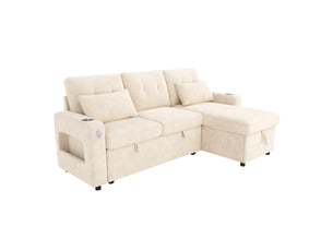 Canapé d'angle réversible convertible Qualité haut de gamme 3 places Tissu beige avec coffre de rangement