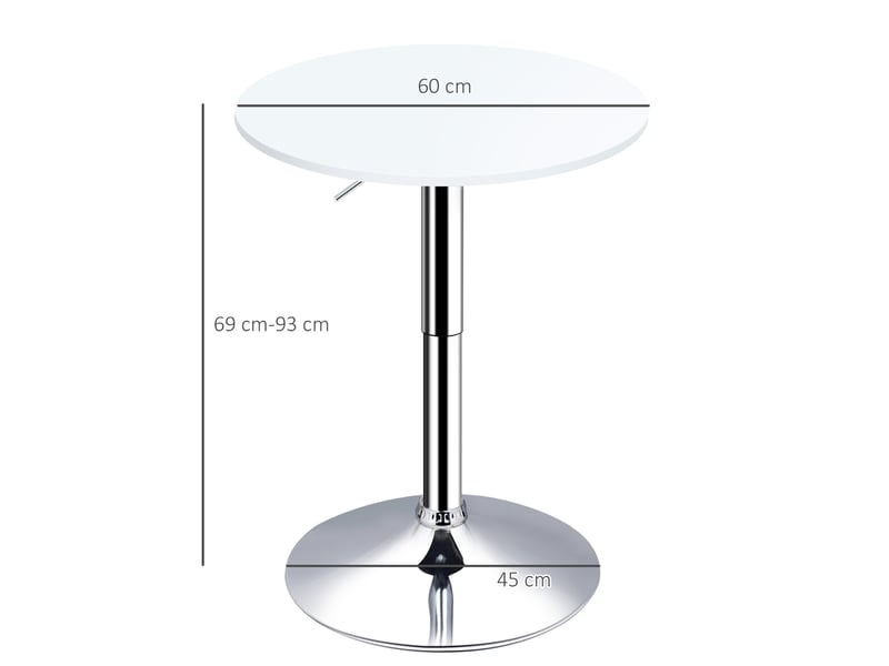  Table de bar réglable en hauteur avec base ronde antidérapante pour cuisinesalle à manger ø60x69-93 cm blanc  - Conforama E