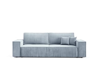 Canapé droit convertible 4 places Velours bleu avec coffre de rangement