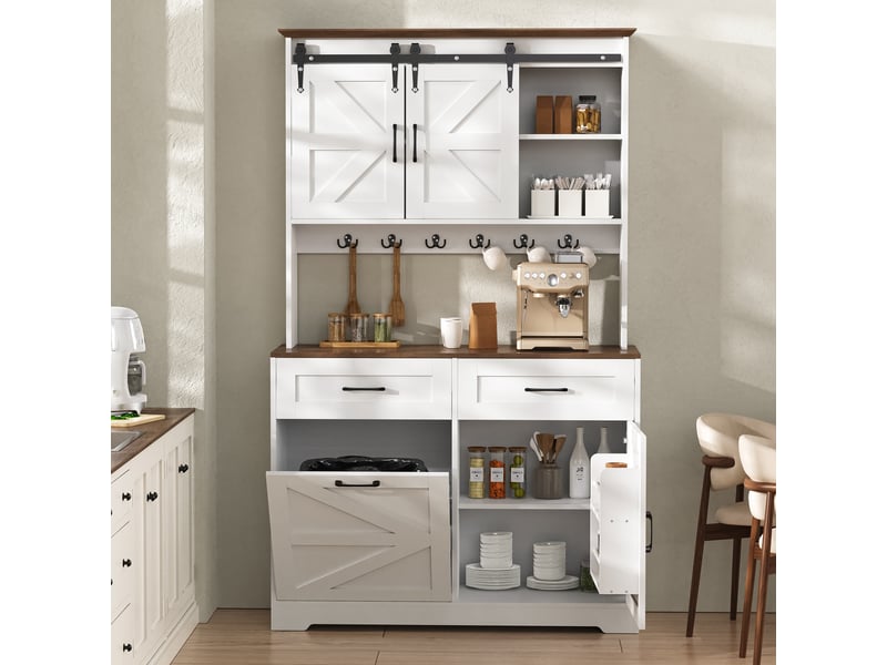  Meuble de cuisine muvano, buffet avec plan de travail, portes coulissantes, blanc, 96 × 40 × 180 cm  - Conforama D