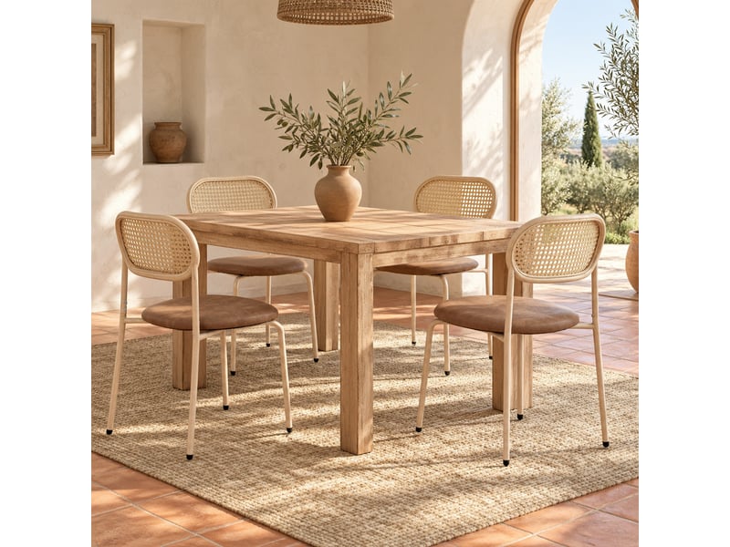  Lot de 6 chaises de salle à manger, 80 cm, marron pu, dossier rotin  - Conforama B