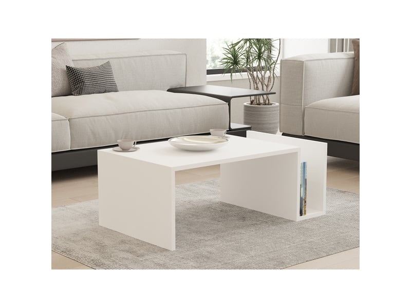  Table basse mdf blanc - l86,8 x h32,4 x p50 cm - design moderne  - Conforama B