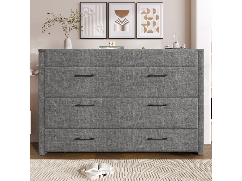  Armoire-lit 140 x 200 cm gris en lin avec tiroir, ports usb et type-c  - Conforama D