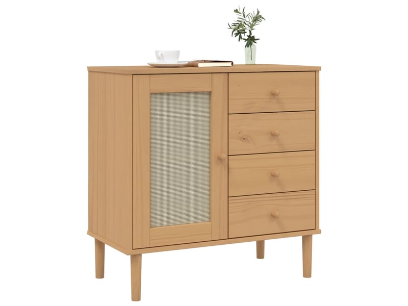 Buffet - bahut - meuble de rangement senja aspect rotin marron 80x40x80 cm bois massif de pin - Conforama C