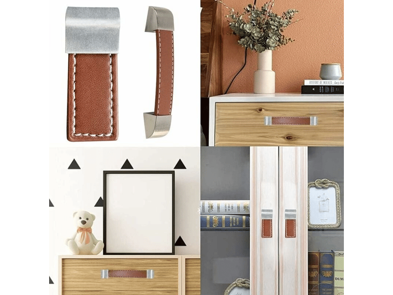  Jeu de 8 (58mm, 128mm) poignées de meubles en cuir, poignées de porte en cuir, poignées de meubles en cuir, poignées d'armoire en cuir  - Conforama E