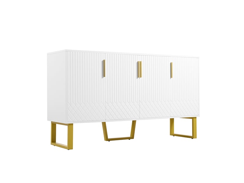  Meuble de cuisine muvano, buffet blanc brillant 4 portes à relief géométrique, 140 × 40 × 80 cm  - Conforama A