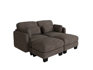 Canapé modulable 2 places tcqpz 176 x 143 x 88 cm avec 2 poufs ottomanes en chenille marron