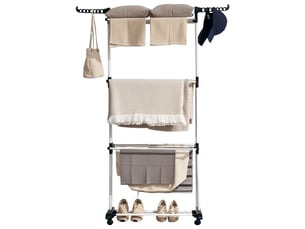 Séchoir étendoir à linge sur roulette pliable ailes latérales intérieure et extérieure 73 x 64 x 177 cm noir argent