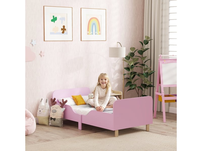 Cadre de lit enfant rose avec barrière de sécurité mdf et pin 140x70 cm - Conforama B