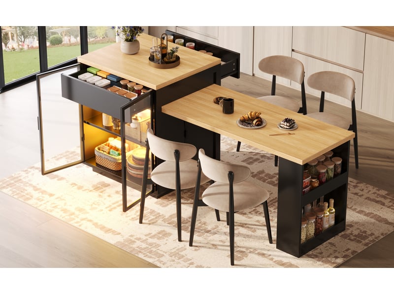  Îlot de cuisine extensible avec rangements 122 à 194,5 cm evryae  - Conforama B