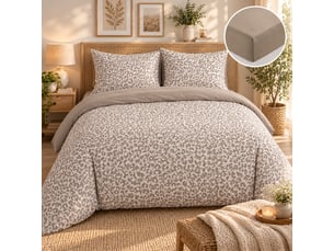 Parure de lit 240 x 220 cm 100% coton wild + drap-housse 140 x 190 cm beige
