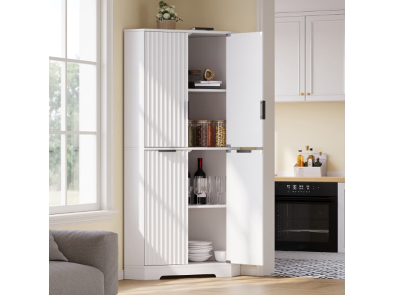  Buffet de cuisine 4 portes 60x60x172 cm - meuble d'angle avec étagères réglables et anti-basculement - blanc  - Conforama D