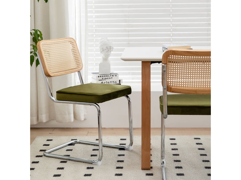  Lot de 2 chaises de salle à manger en velours vert et rotin, pieds en acier chromé W5318P426187 - Conforama D