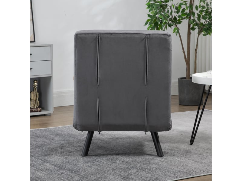 Fauteuil convertible en lit une place, dossier inclinable à 180 degrés, aspect velours gris foncé, pour petit espace - Conforama D