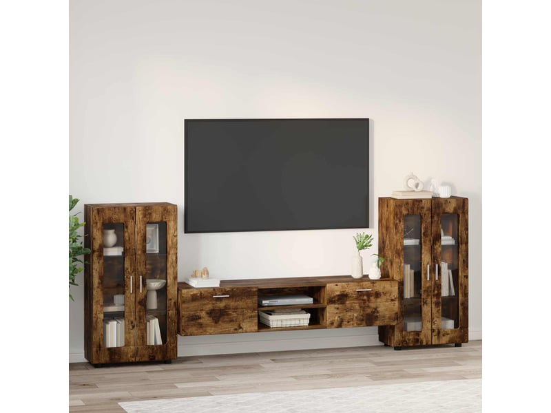  Ensemble meuble tv - banc tv - meuble de rangement florin 3 pcs chêne fumé bois d'ingénierie  - Conforama D