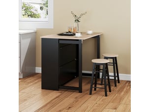 Ensemble bar 3 pièces noir avec table pliante, rangement et 2 tabourets