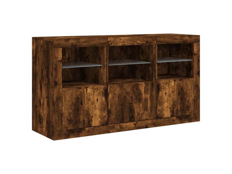  Buffet - bahut - meuble de rangement avec lumières led chêne fumé 123x37x67 cm  - Conforama E