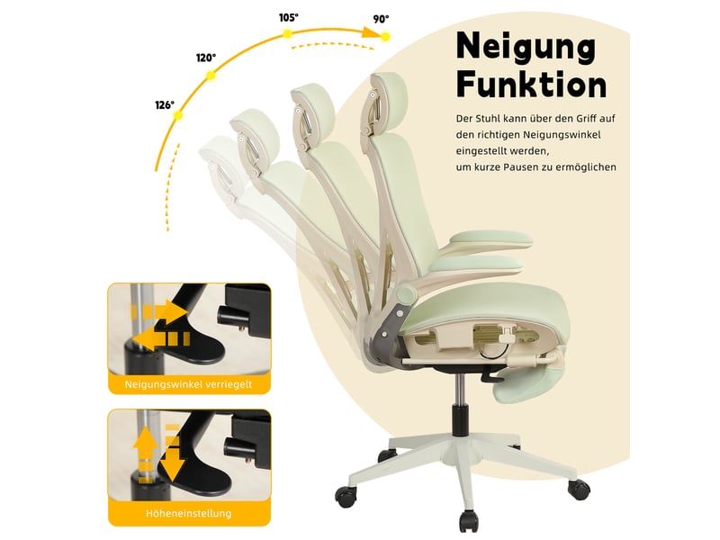  Chaise de bureau ergonomique pliable avec appui-tête 3d et soutien lombaire - lpospi - inclinable, maille - vert  - Conforama C