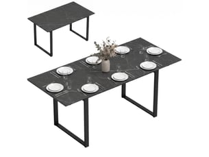 Table de salle à manger extensible 140-180 cm pour 6 à 8 personnes, rectangulaire, style industriel, structure en acier, noire