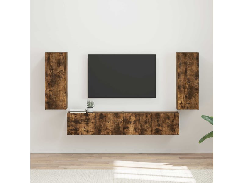 Ensemble de meuble tv - banc tv - meuble de rangement mural 4 pcs chêne fumé bois d'ingénierie - Conforama B