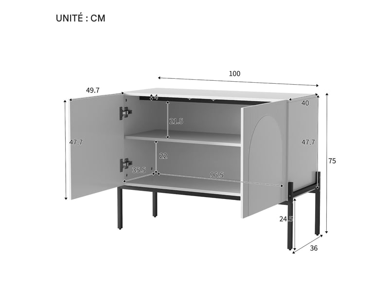  Buffet 2 portes avec pieds en métal panneau de particules blanc 100x40x75 cm N657P418121W - Conforama C