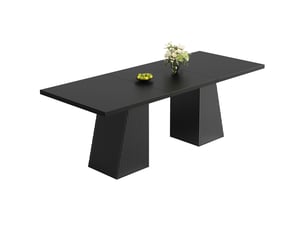 Table à manger extensible 120-160x80 cm pour 4 à 6 personnes, pieds trapézoïdaux à rainures verticales, patins antidérapants, mdf noir
