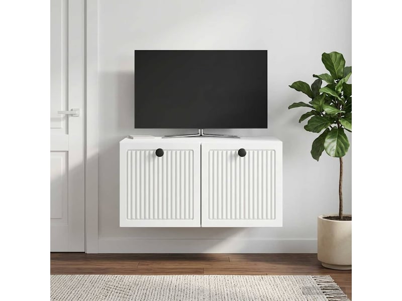  Meuble tv - banc tv - meuble de rangement mural blanc 59,5 x 41 x 30 cm bois d'ingénierie  - Conforama B